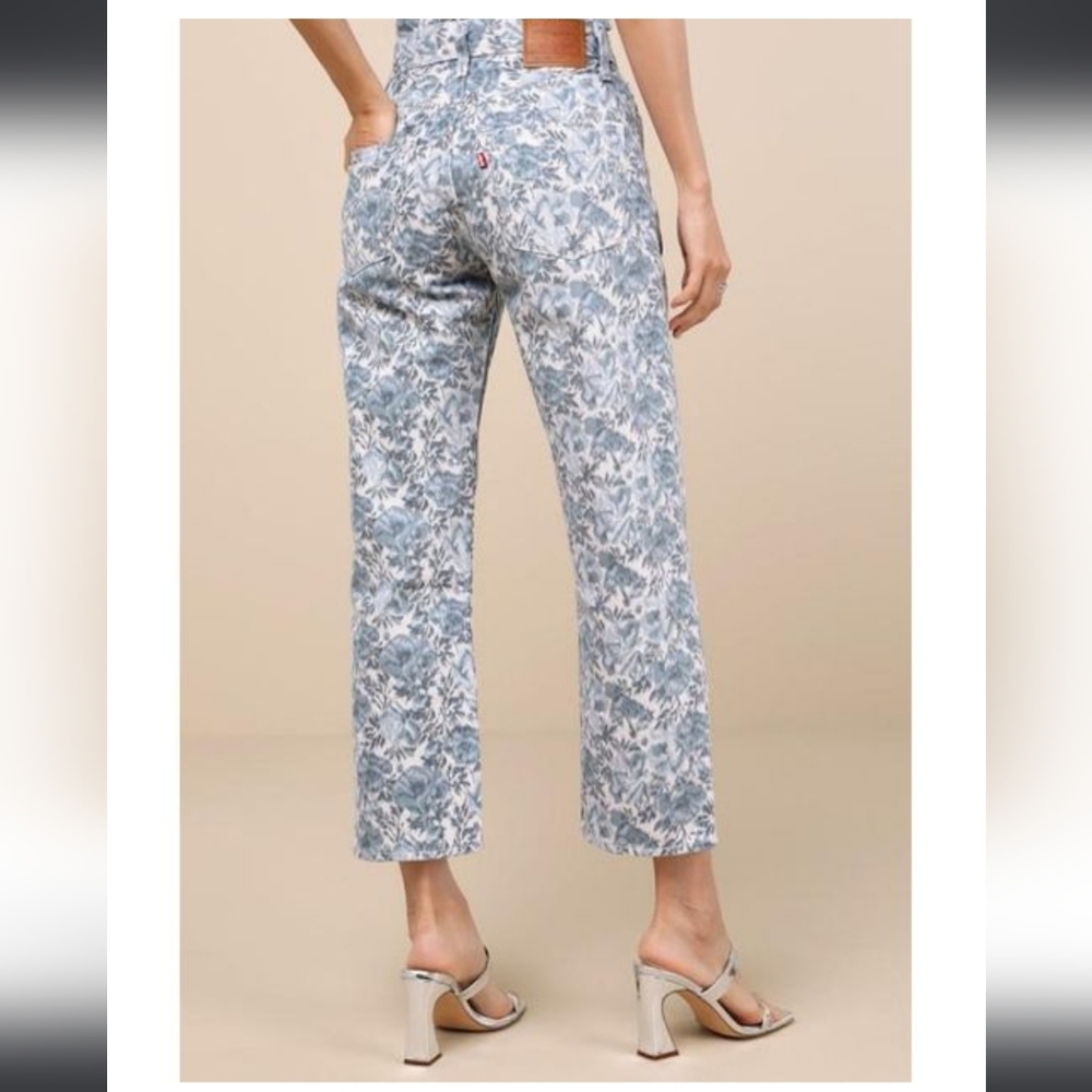 Levi's PREMIUM 501 Blue Floral Straight Leg Jeans Ankle Jeans 26